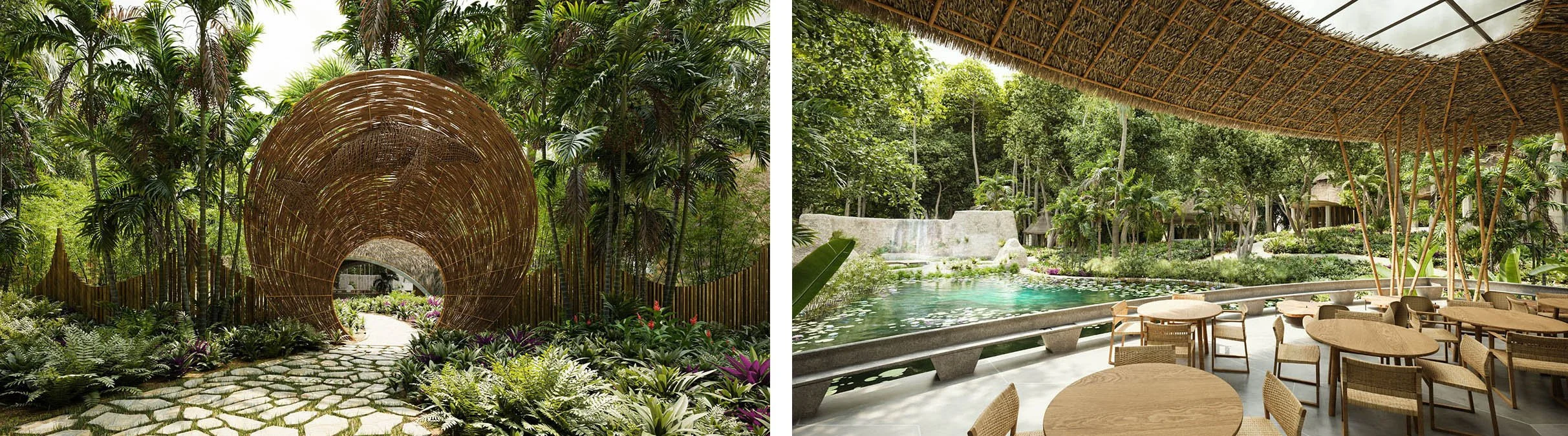 Green paths and ponds throughout Cayo Levantado Resort.