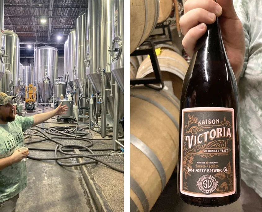 A large brewing factory and beer bottle from Lost 40 Brewing.