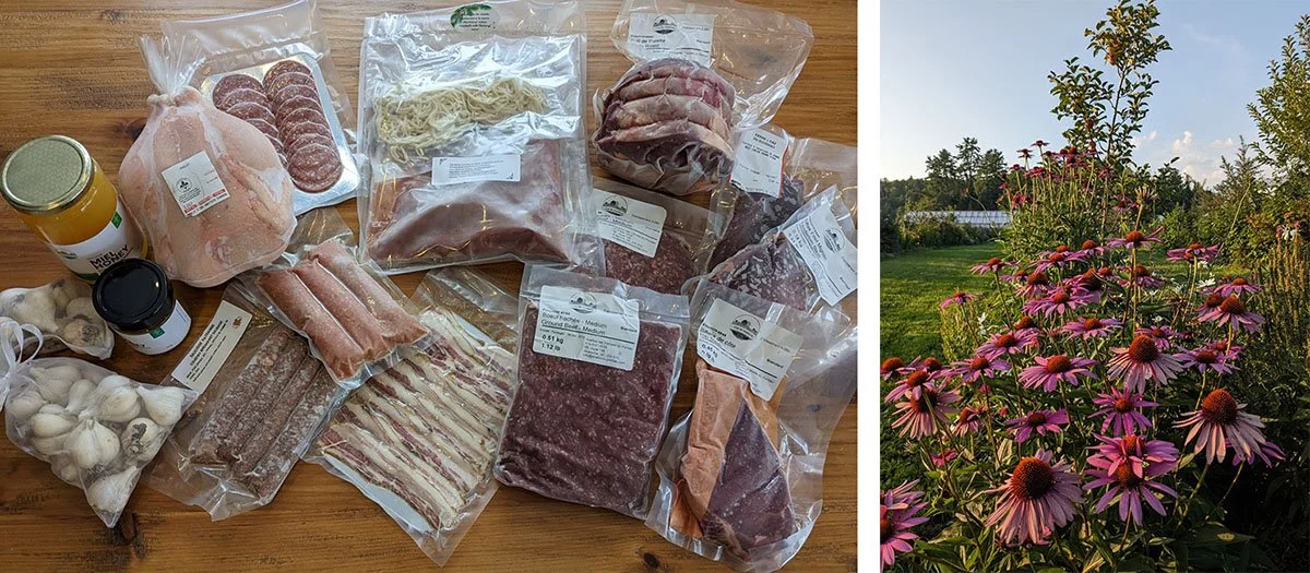 An array of local produce and flowers from Ferme L’eau du ruisseau.