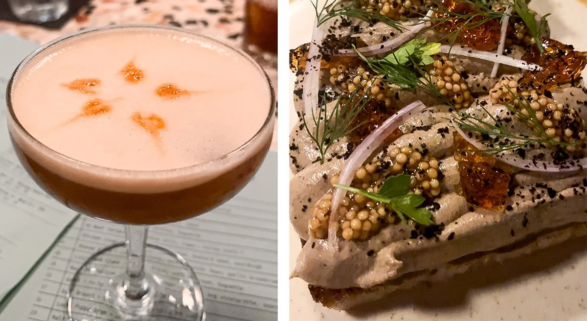 A delicious cocktail and dish served at Lovesong, one of the best restaurants in Virginia Beach.