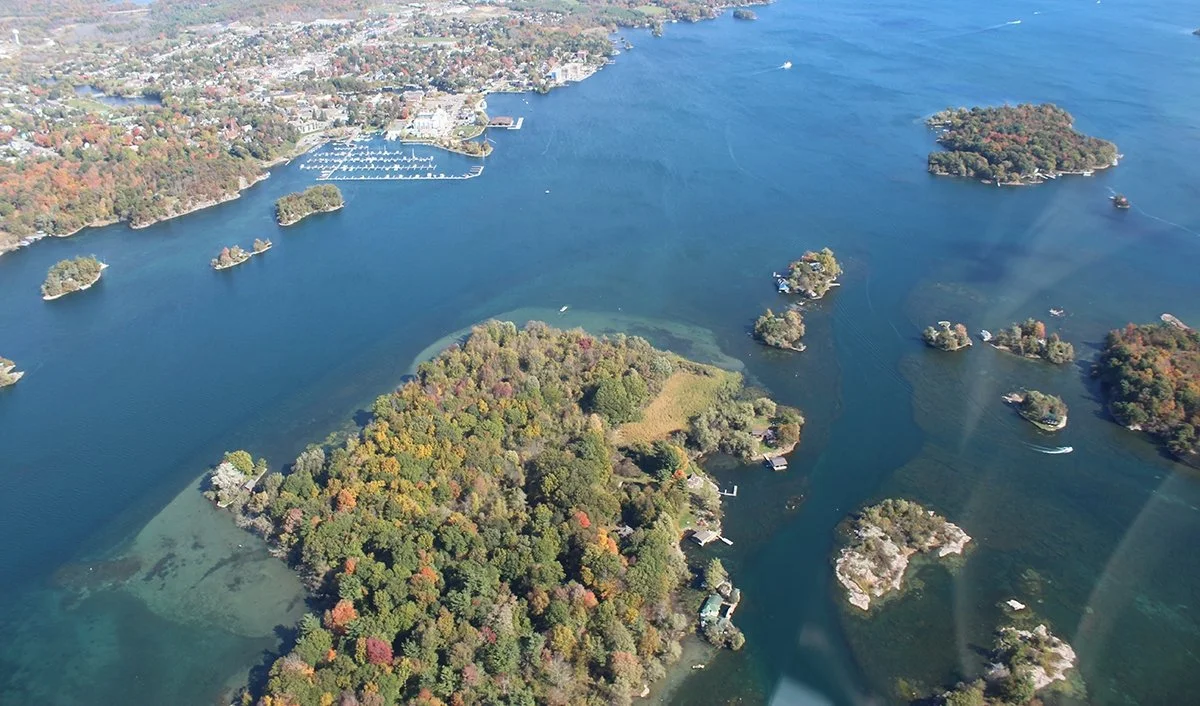 An aeriel view of Gananoque during the fall.