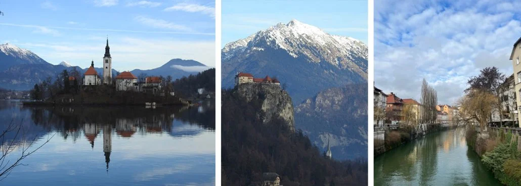 Lake Bled and the streets of Ljubljana during winter.