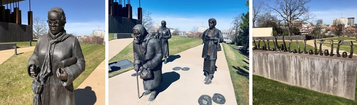 A statue of Rosa Parks is part of Steps, a sculpture representing the thirteen-month Montgomery bus boycott.