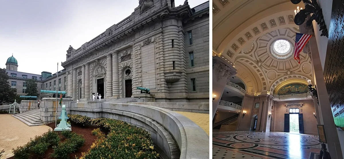 The intricate interior and exterior of Bancroft Hall in Maryland.