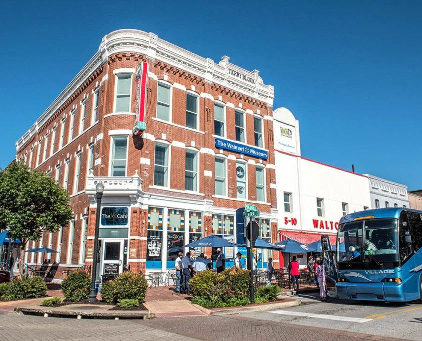 The Walmart Museum Heritage lab with it's brick facade and white stripes