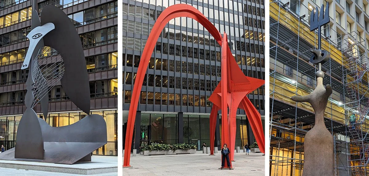 Unique sculptures lining the Chicago street.