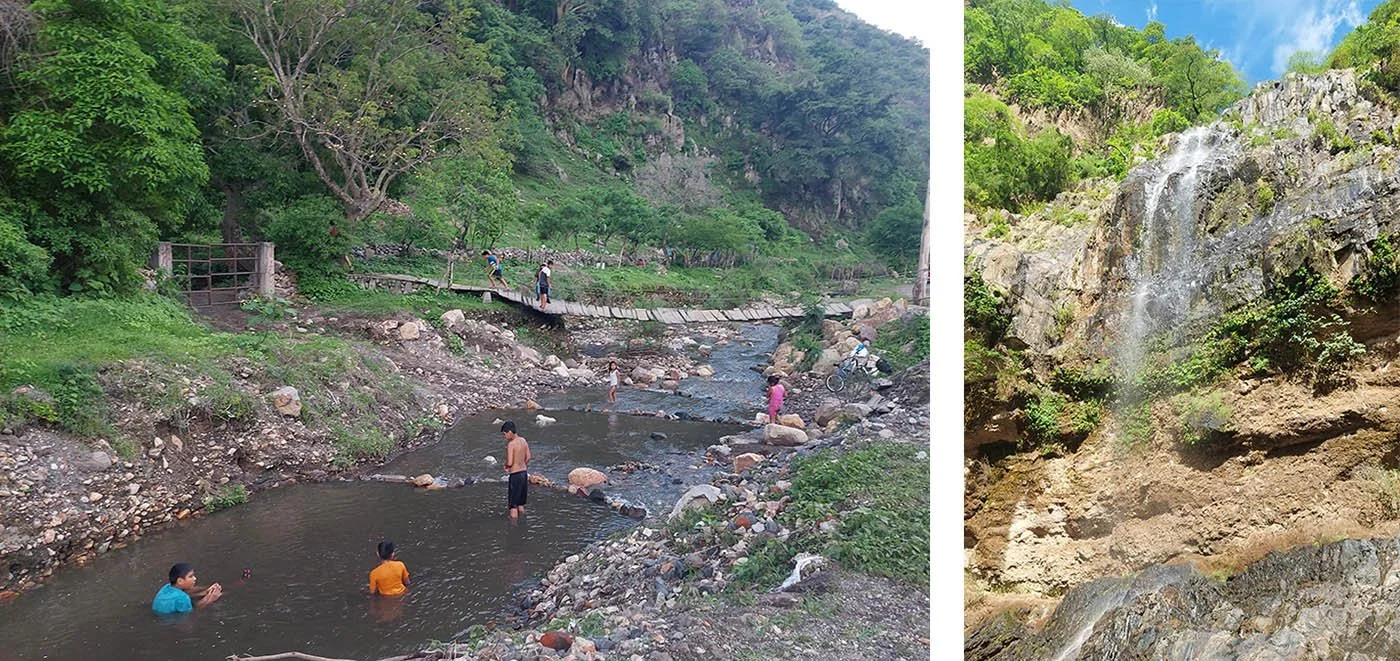 Children play in a natural river and waterfall in Jala, Nayarit.