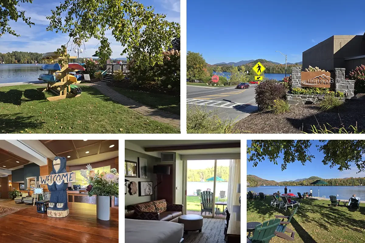 High Peaks Resort in the Adirondacks has a lakeside pool, and a view of Mirror Lake.