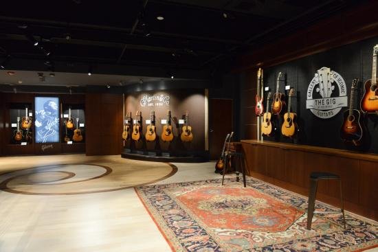 A line of guitars in the Galley of Iconic Guitars in Nashville.