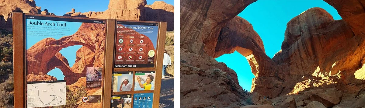 The trail along the Double Arch Trail in Moab, Utah.
