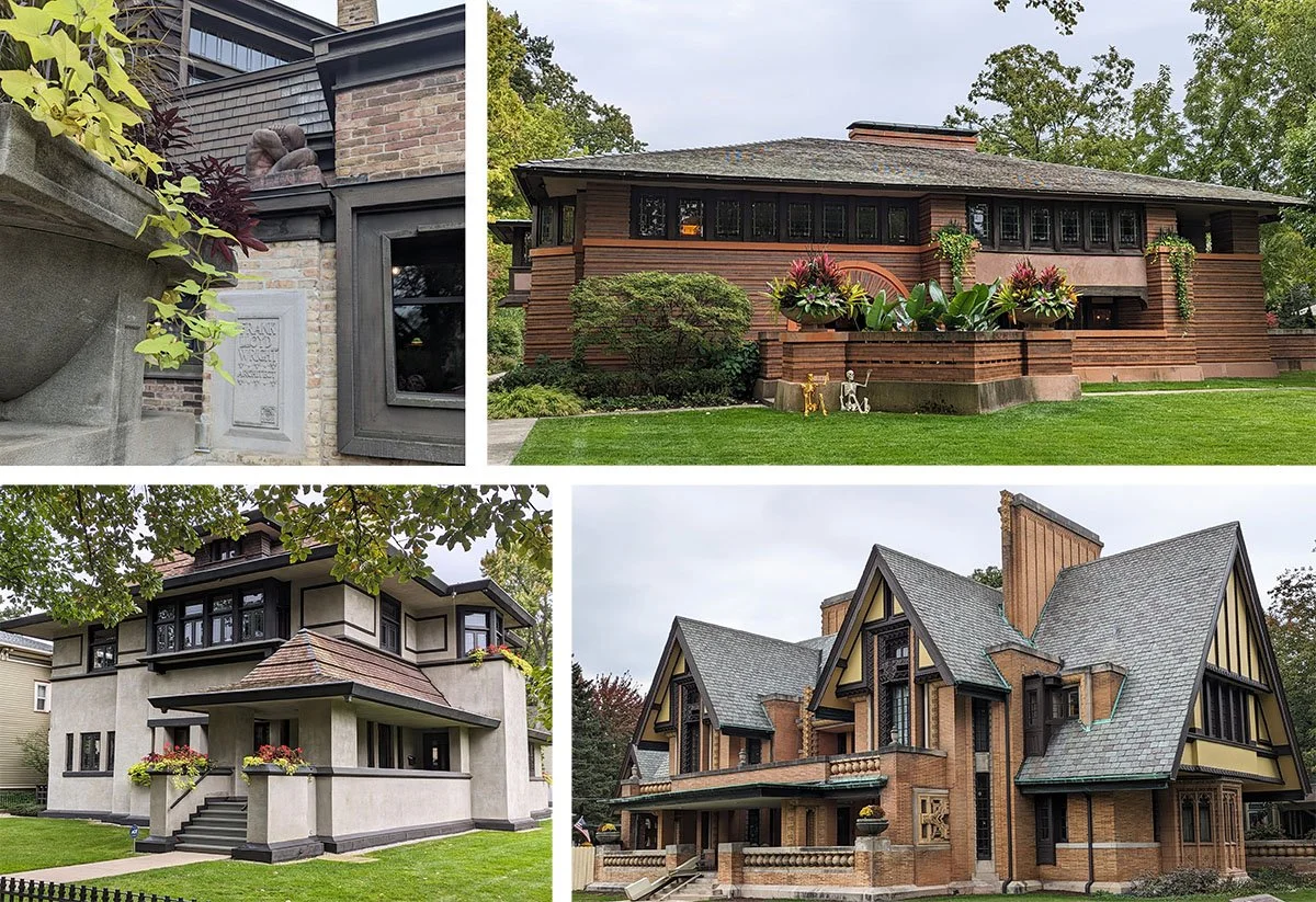 Wright home and studio; Arthur Heurtley House; Hills-DeCaro House; Nathan G. Moore House.