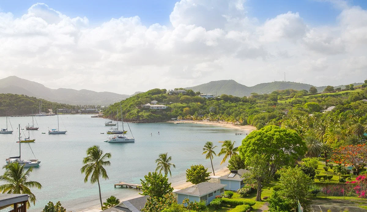 A sunny day as boats sit in English Harbour in the southernmost tip of Antigua.