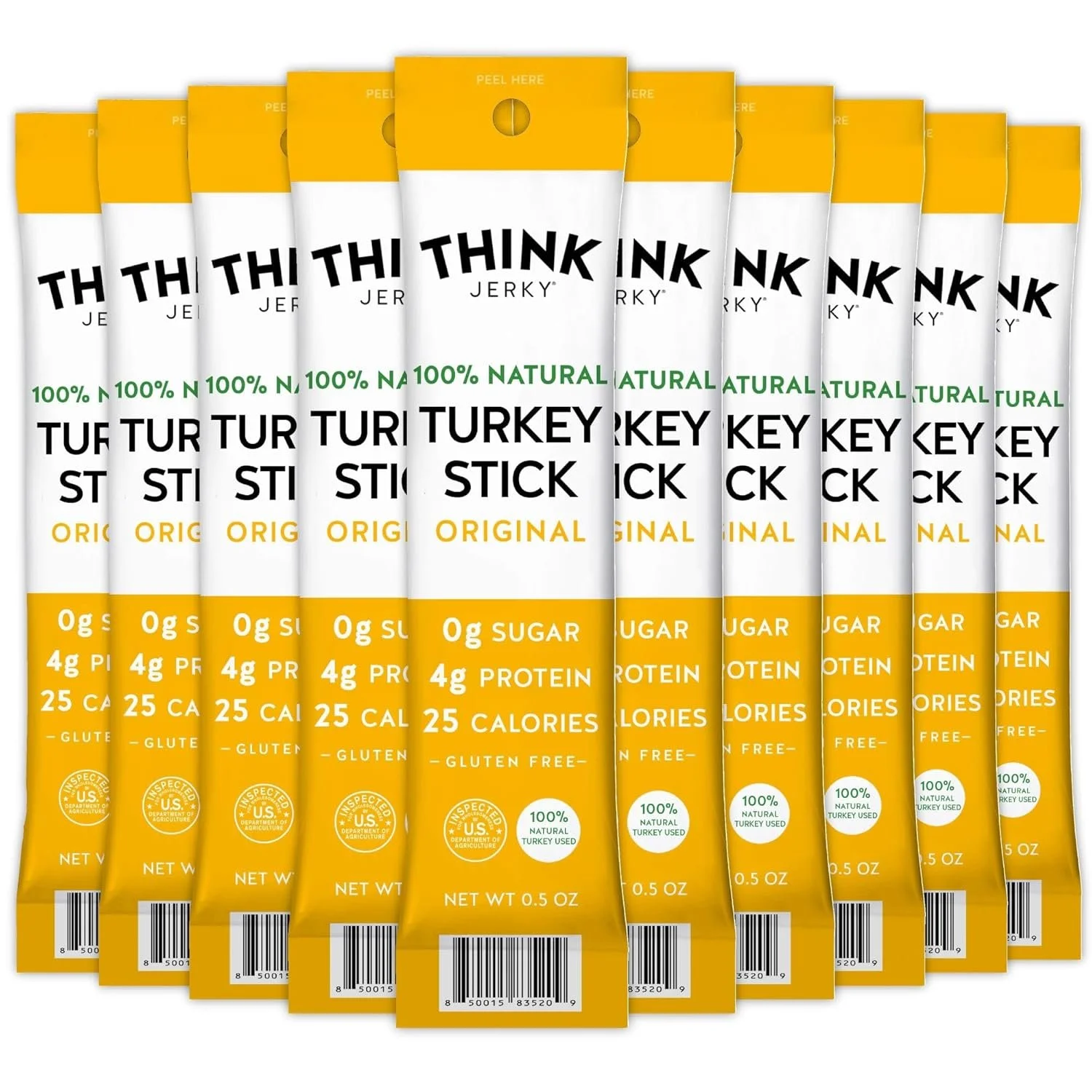 Think Jerky All-Natural Turkey Sticks, Gluten and Sugar Free, No Nitrates, Keto Paleo Friendly High Protein Low Carb Meat Snack - 0.5 oz Sticks, 20 Pack