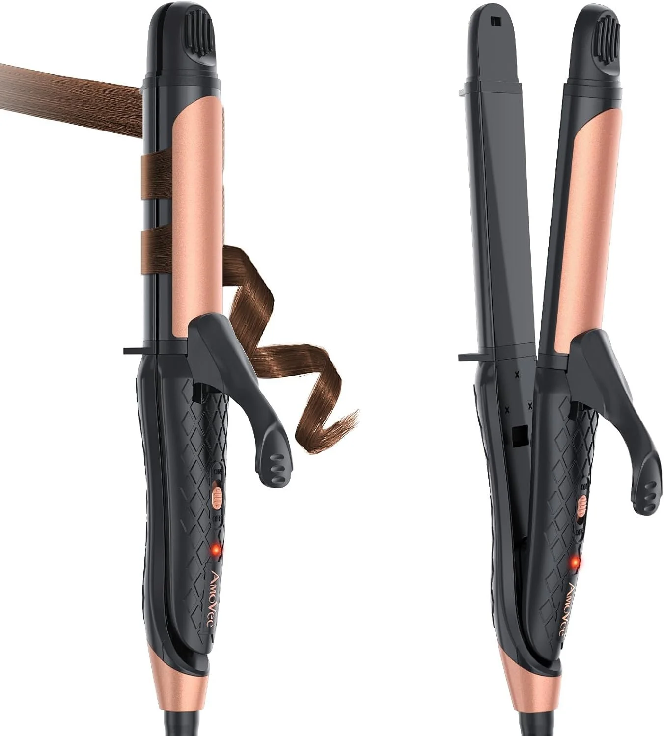 Dual Voltage so your hotel room doesn't go up in a puff of smoke. Curling iron/straightener 2-in-1.