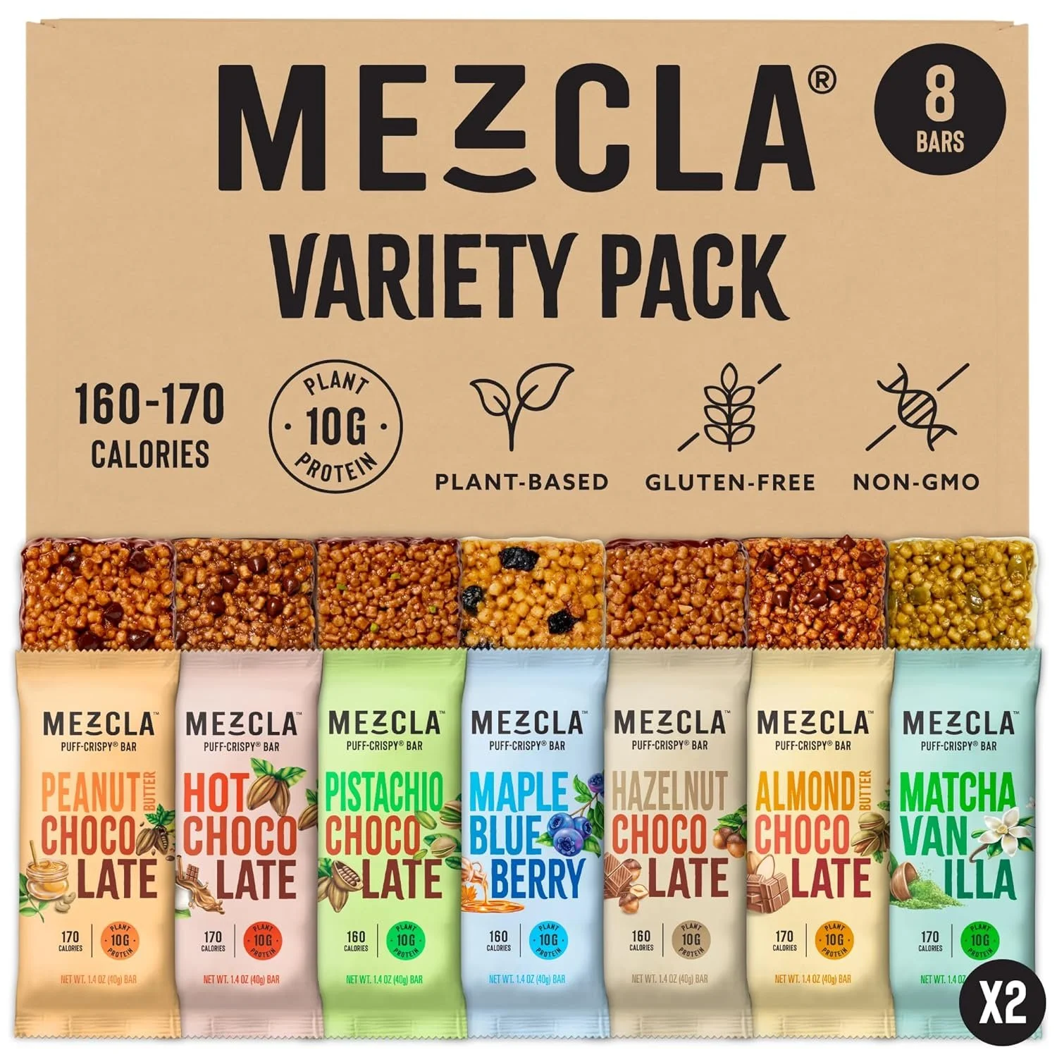 Mezcla Puff Crispy Protein Bars, Gluten Free & Vegan Protein Bars, 10g Protein