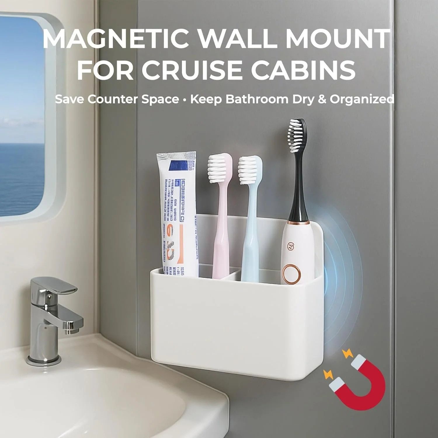 Magnetic Toothbrush Holder for Cruise Ship Cabins.  Store cords near bedside.  I'd use this for make up brushes and pencils.