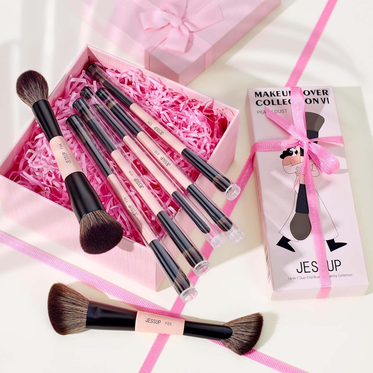 Jessup Makeup Brushes Set 7pcs Double Sided Makeup Brushes