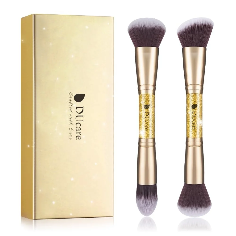DUcare Makeup Brushes Duo End Foundation Powder Buffer and Contour Brush Synthetic Cosmetic Tools 2Pc