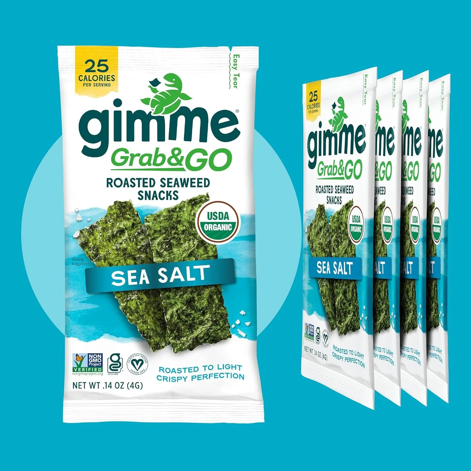  Grab & Go Organic Premium Roasted Seaweed Snacks, Sea Salt, 18 Count Trayless, Keto, Vegan, Gluten-Free, Great Source of Omega3s
