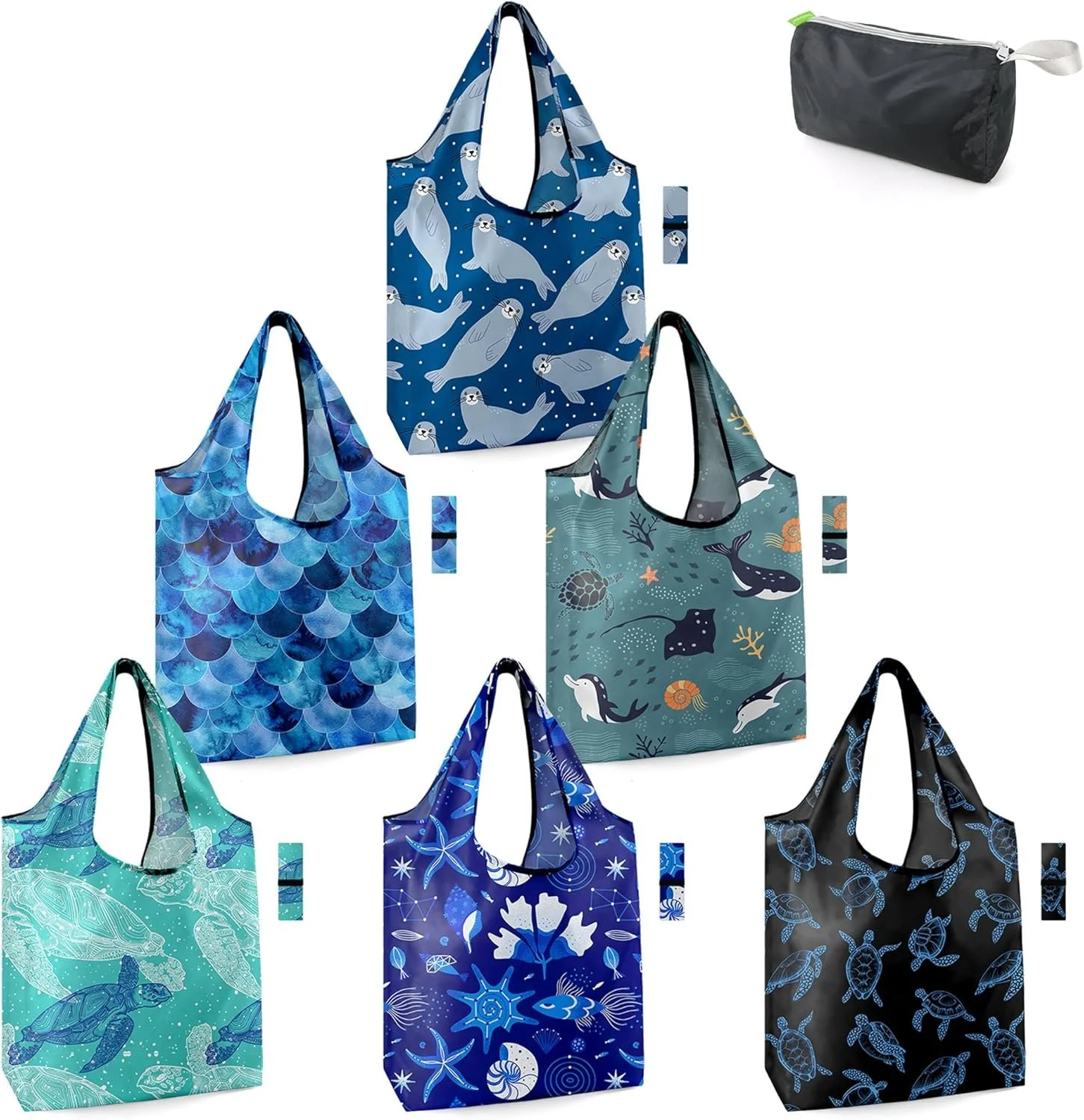 Set of 6 Foldable Sea Animal Bags for Pool, Beech or Onshore Shopping.