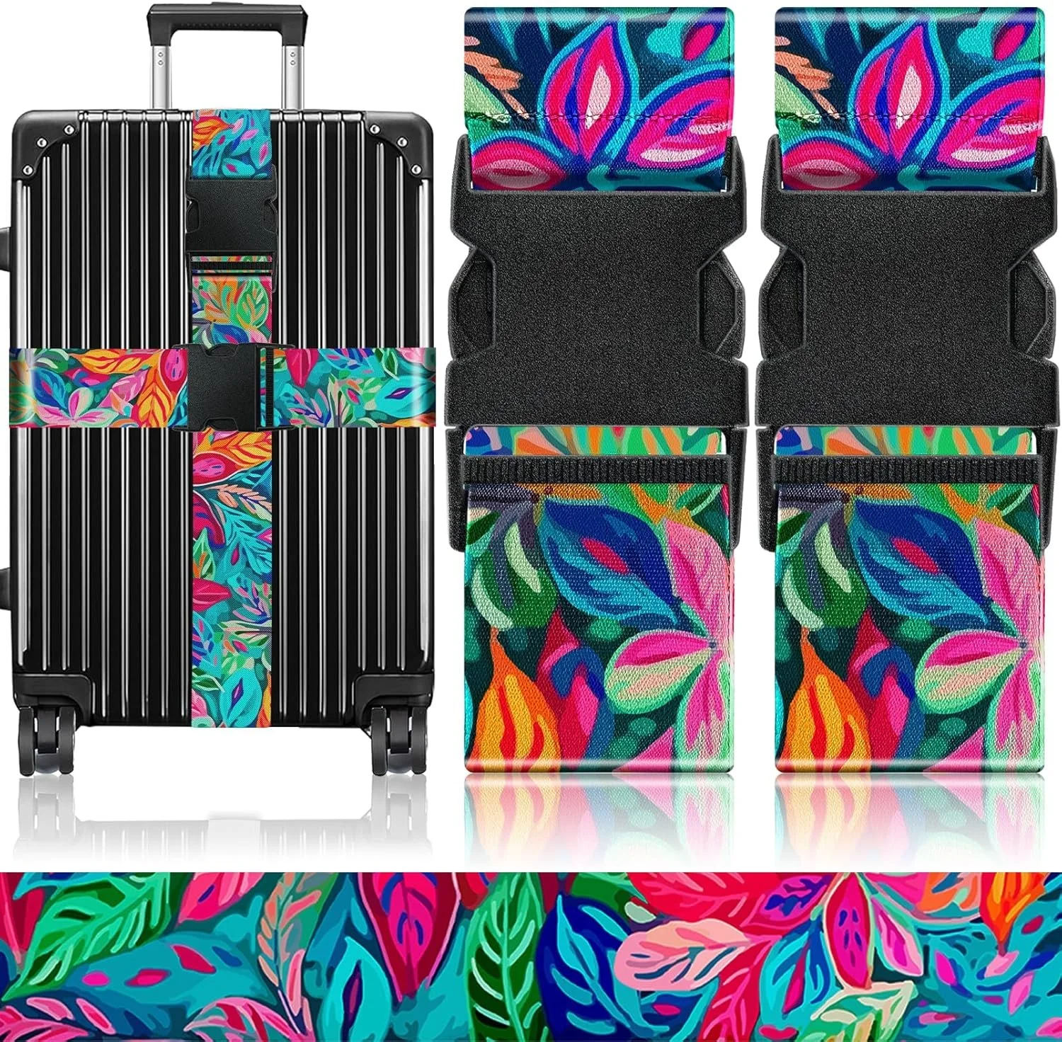 Identify your luggage and give your bags extra resilience.  Can also use to secure a bag on top of rolling suitcase.  Lots of colors.