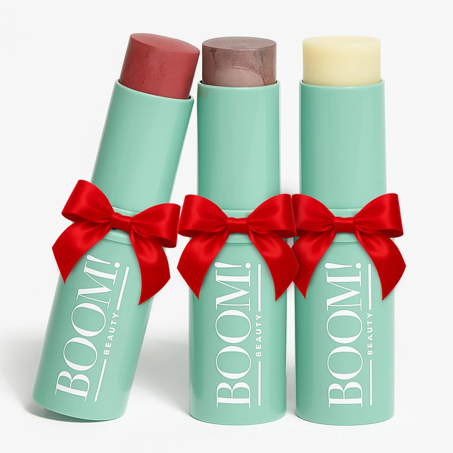 
Boomstick Trio ® Rose Nude 3 Pack Cream Blush Makeup - Rose Nude Blush Stick, Highlighter Stick & Moisturizer for Cheeks, Eyes & Lips