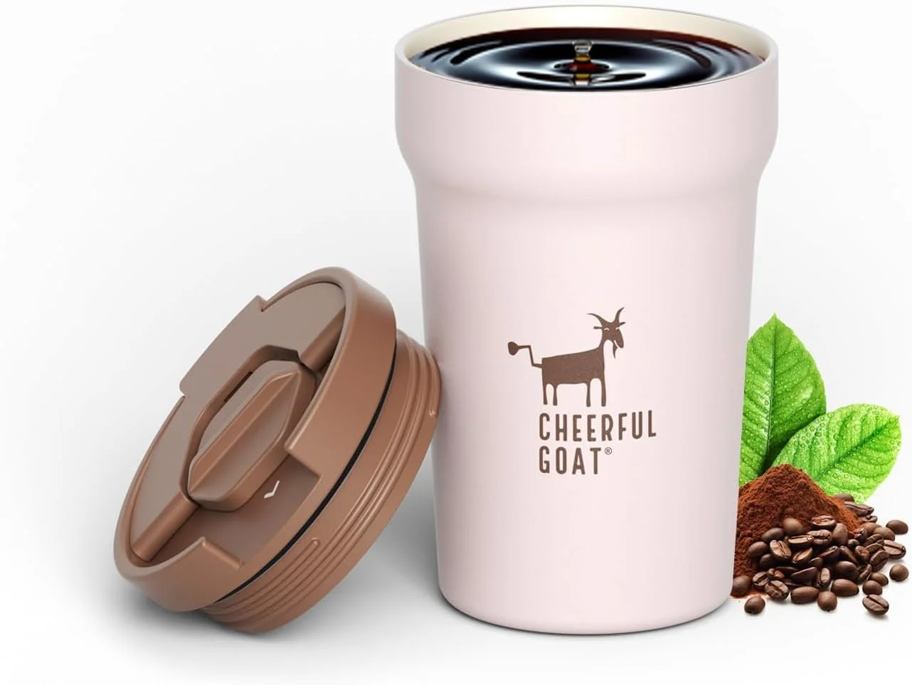 CHEERFUL GOAT Ceramic Lined Coffee Mug – Stainless Steel Travel insulated Tumbler with Ceramic Liner, with lid 12oz Leak Proof Cup for Hot and Cold Water Coffee 