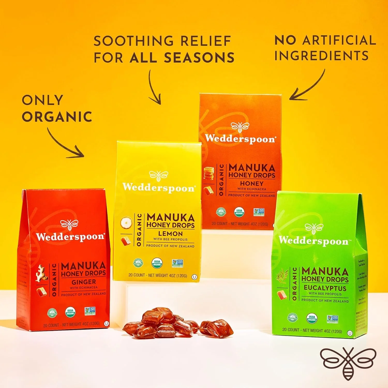 Organic Manuka Honey Drops, Lemon & Bee Propolis, 20 Count (Pack of 1) | Genuine New Zealand Honey | Perfect Remedy For Dry Throats