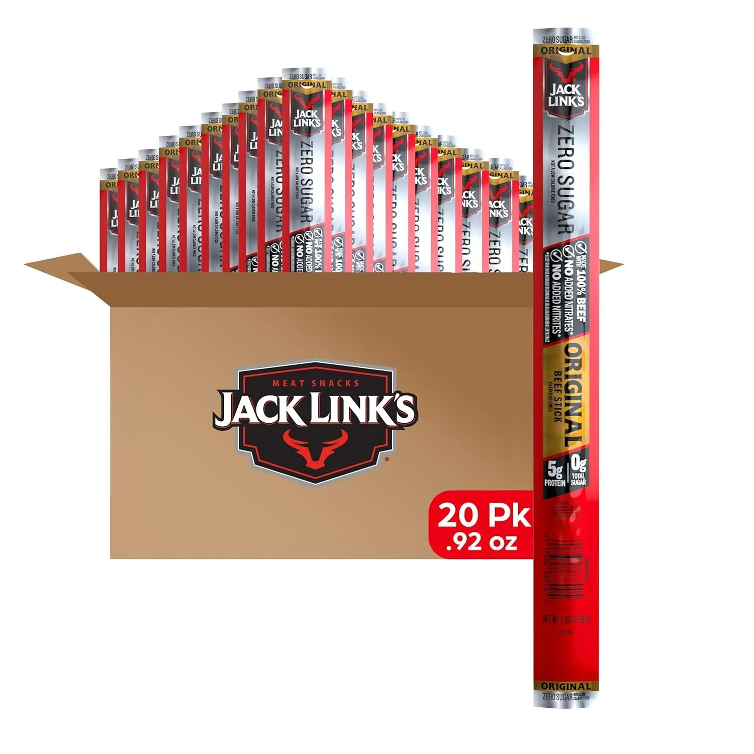Jack Link's Original Zero Sugar Beef Sticks - (20 Pack) 0.92 oz Meat Sticks