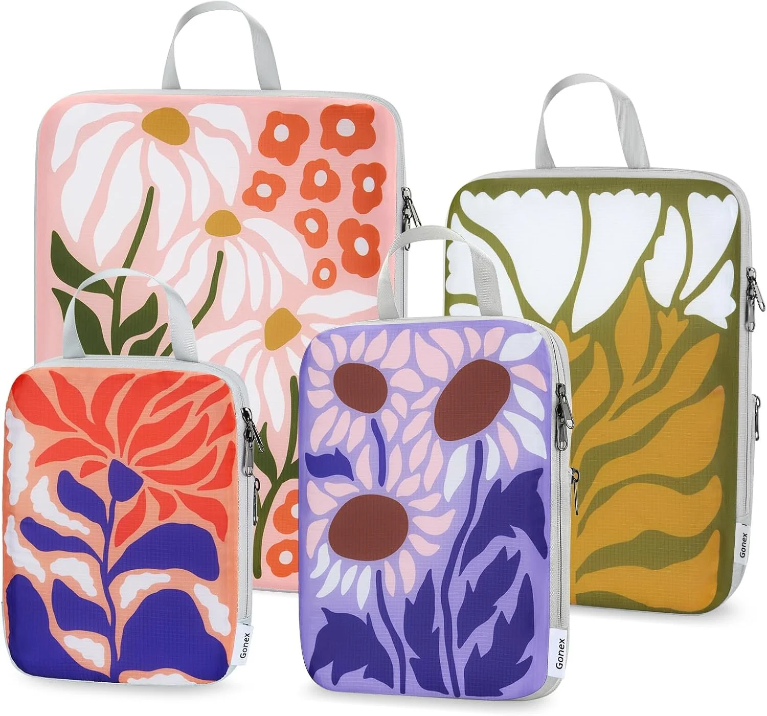 Floral Packing Cubes. Compression zippers help make more space. 