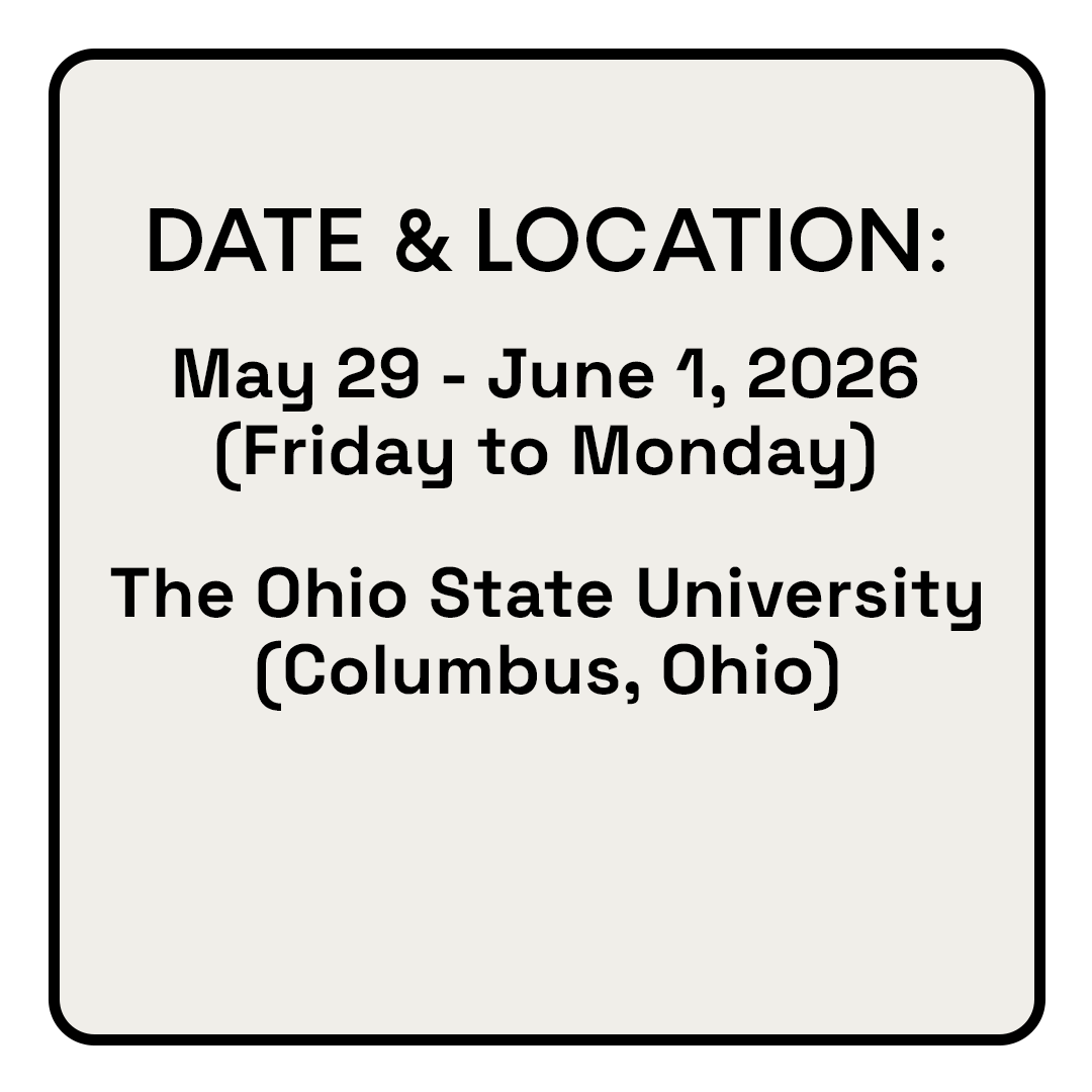 Event schedule with dates from May 29 to June 1, 2026, at Ohio State University in Columbus, Ohio.