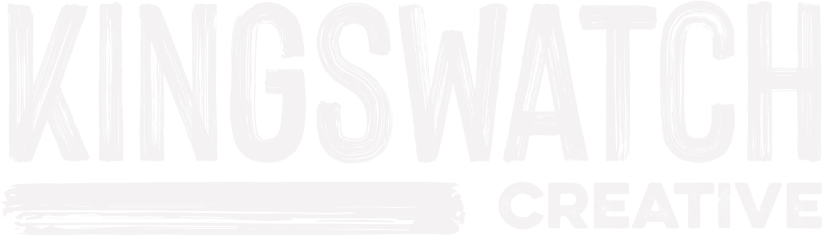 Kingswatch Creative logo in white with stylized text on a black background.