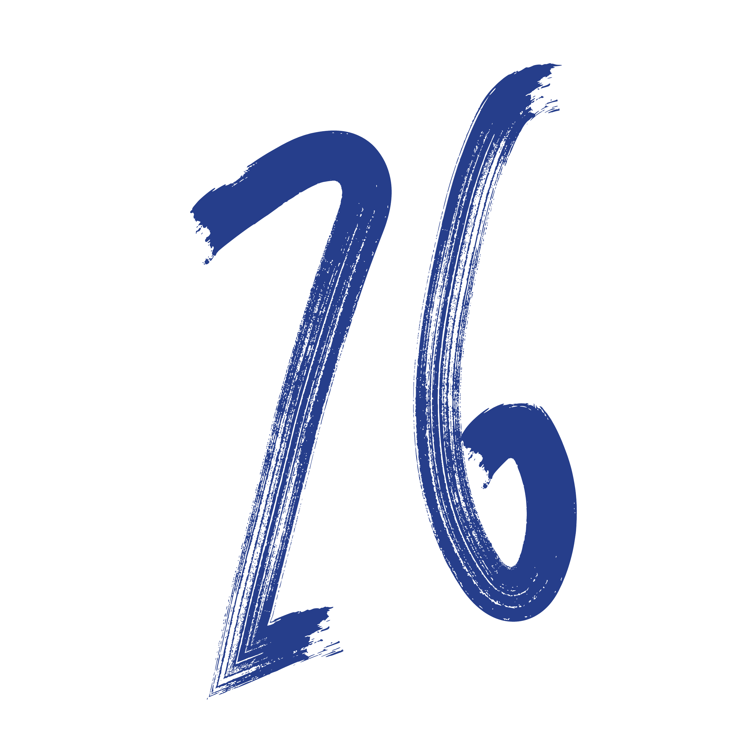 Number 26 written in blue brushstroke style on a black background.