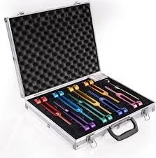 Set of surgical tools in a black carrying case