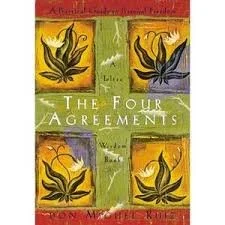 Book cover titled 'The Four Agreements' featuring four sections with abstract plant illustrations.