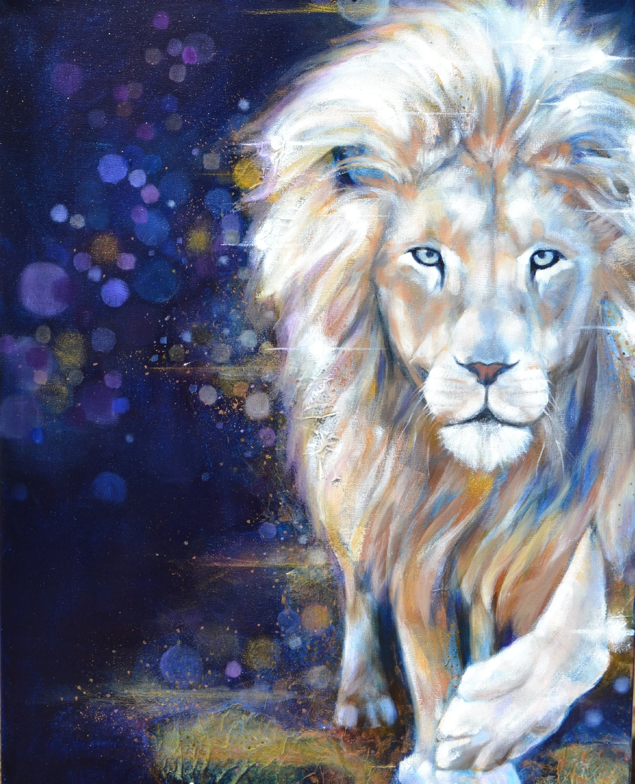 Blessed is He Who Comes_Art by Moira Ireland_White Lion_Stars_Gold_Purple.JPG