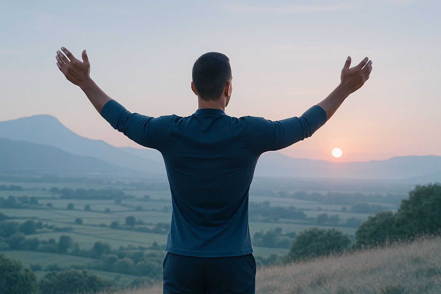 Persona celebrando su recuperación y libertad de movimiento sin dolor