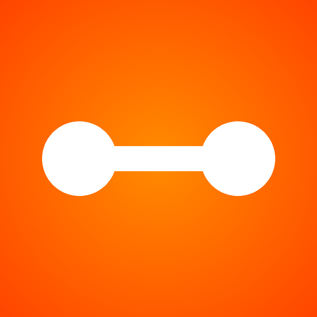 Orange background with a white dumbbell icon in the center.