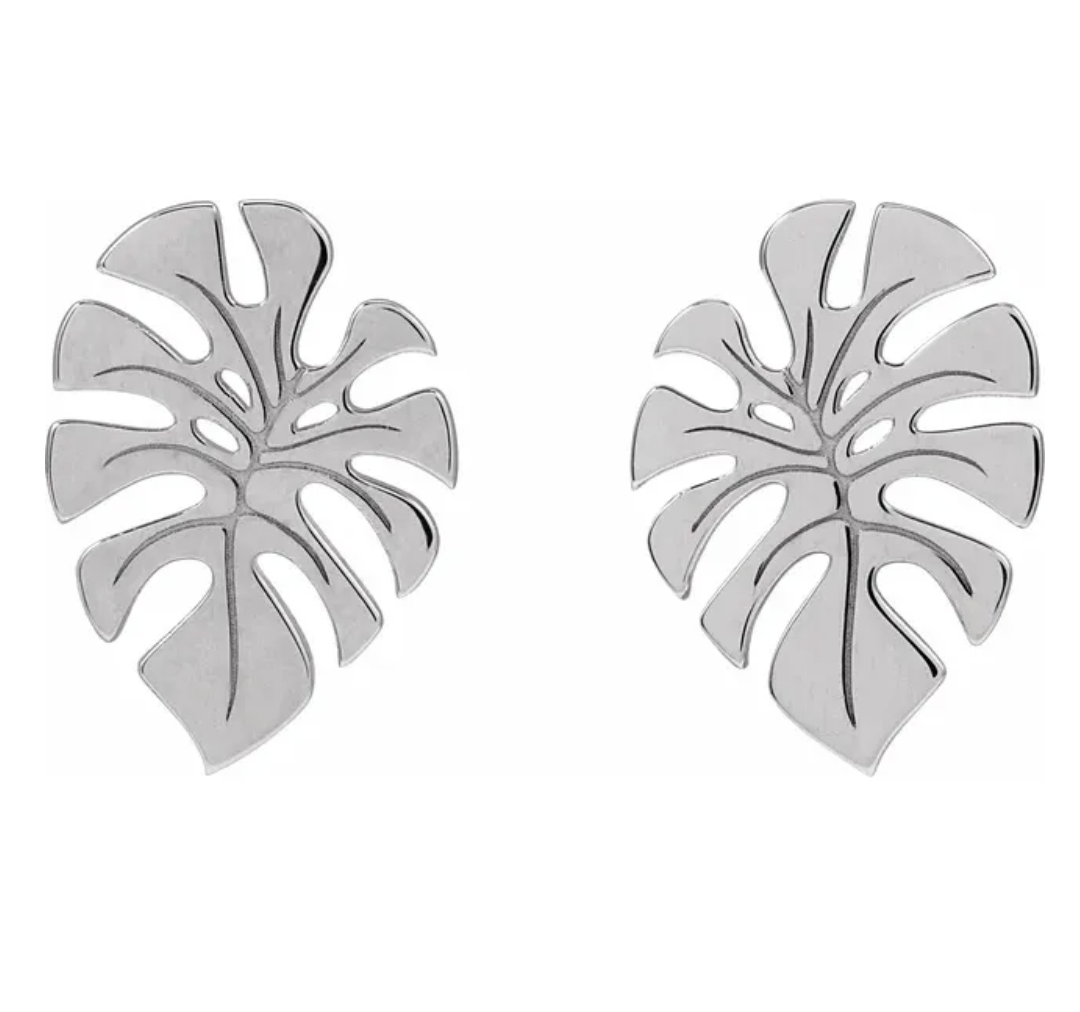 Monstera Silver Earrings