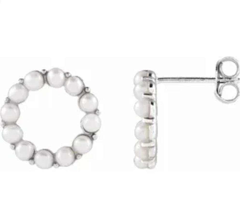 Cultured Pearl Circle Silver Studs
