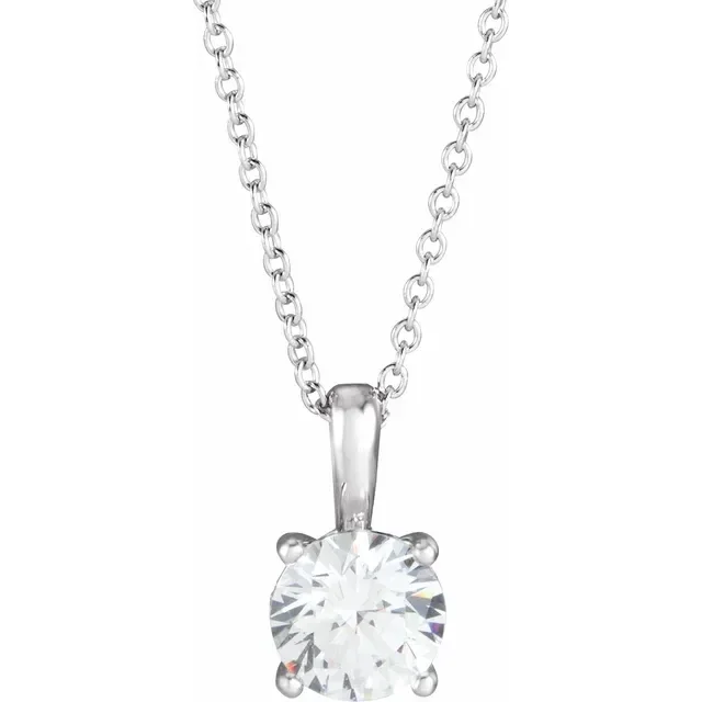 Cubic Zirconia Solitaire Silver Necklace