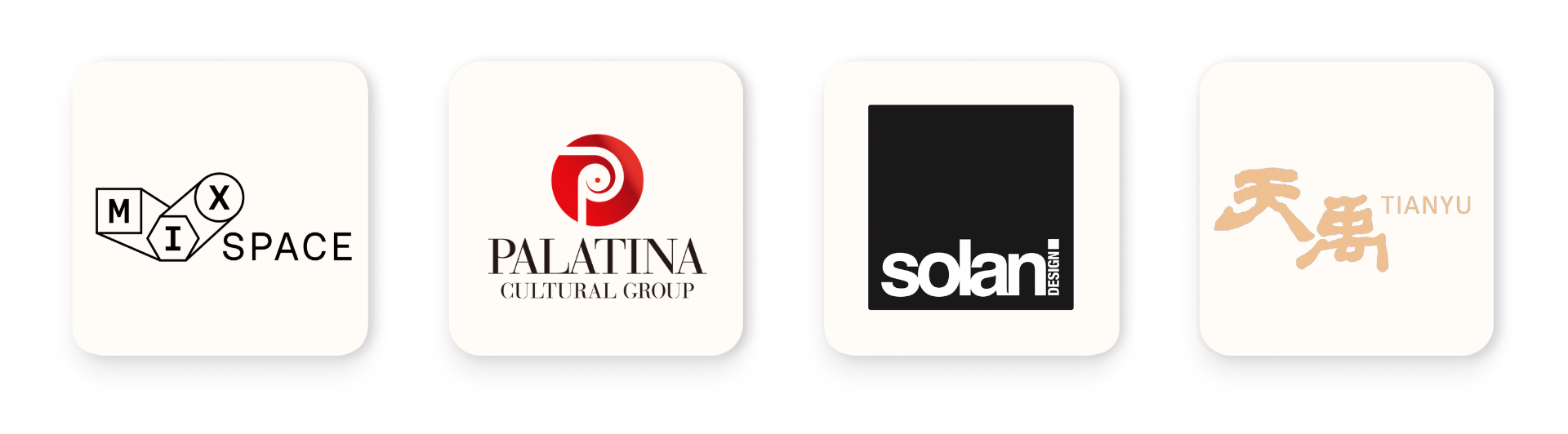 Four logos of different cultural or creative organizations on white backgrounds