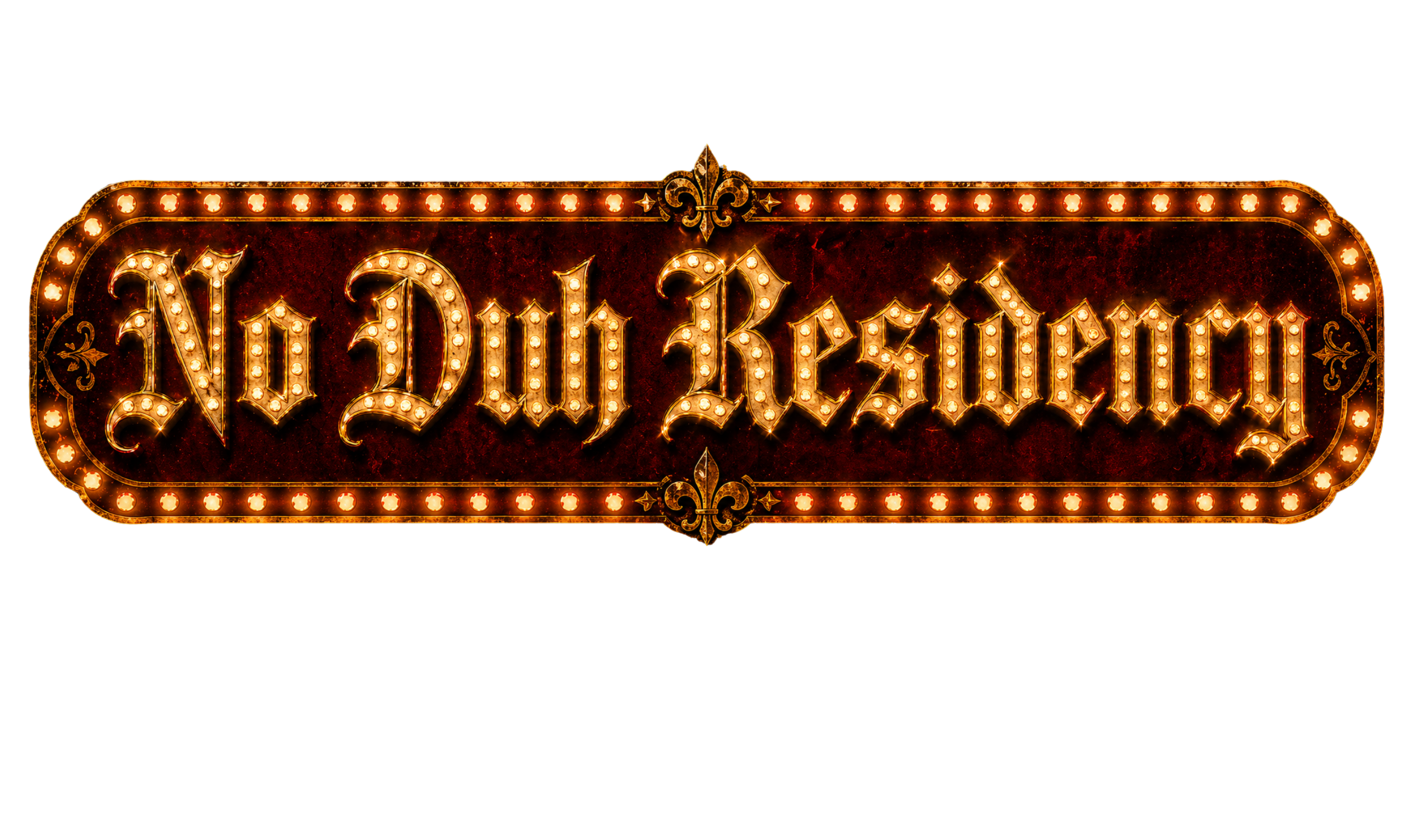 A decorative sign that says 'New Orleans' in illuminated vintage-style letter lights with gold accents and a red background.