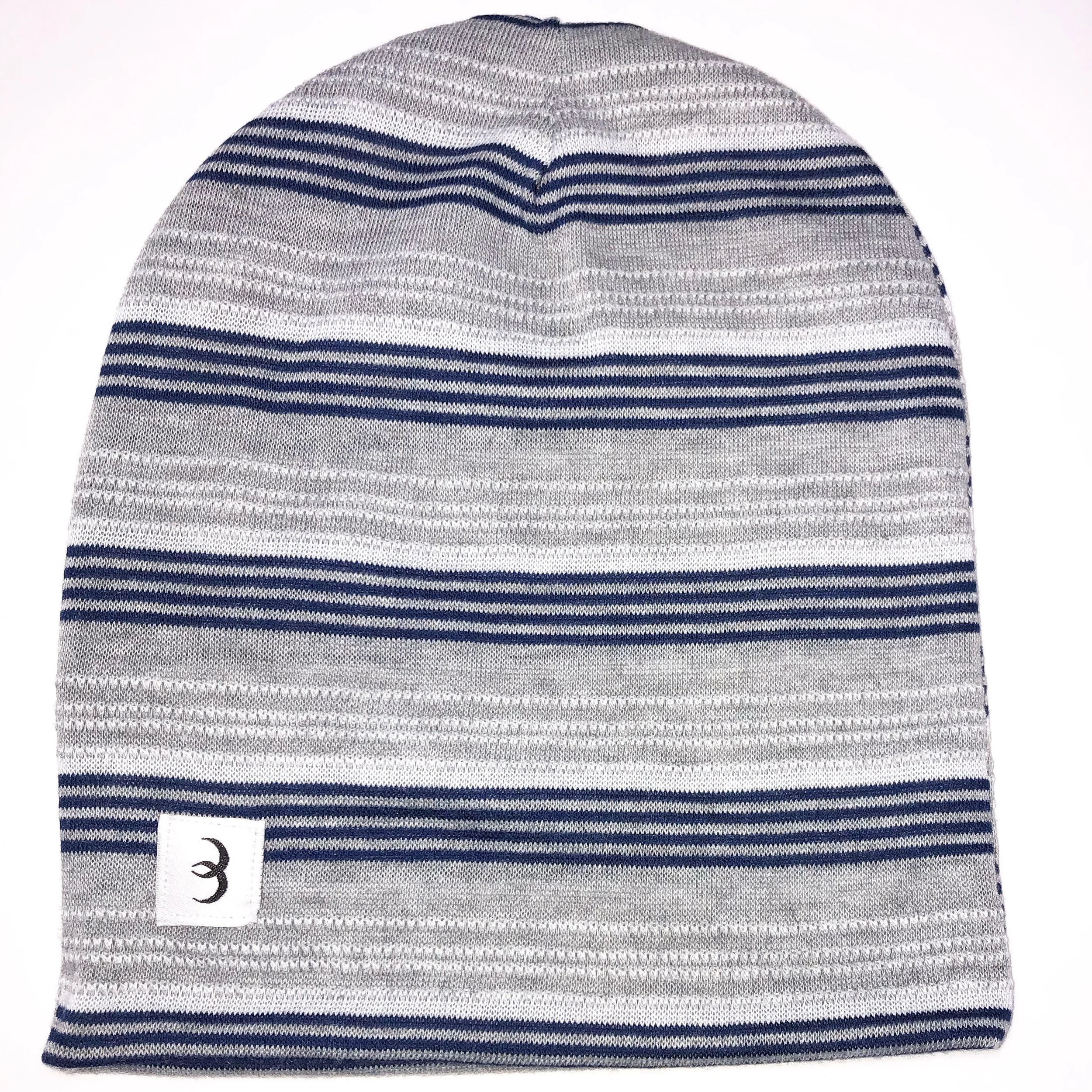 TODDLER BEANIE - NAVY, WHITE & GREY STRIPES