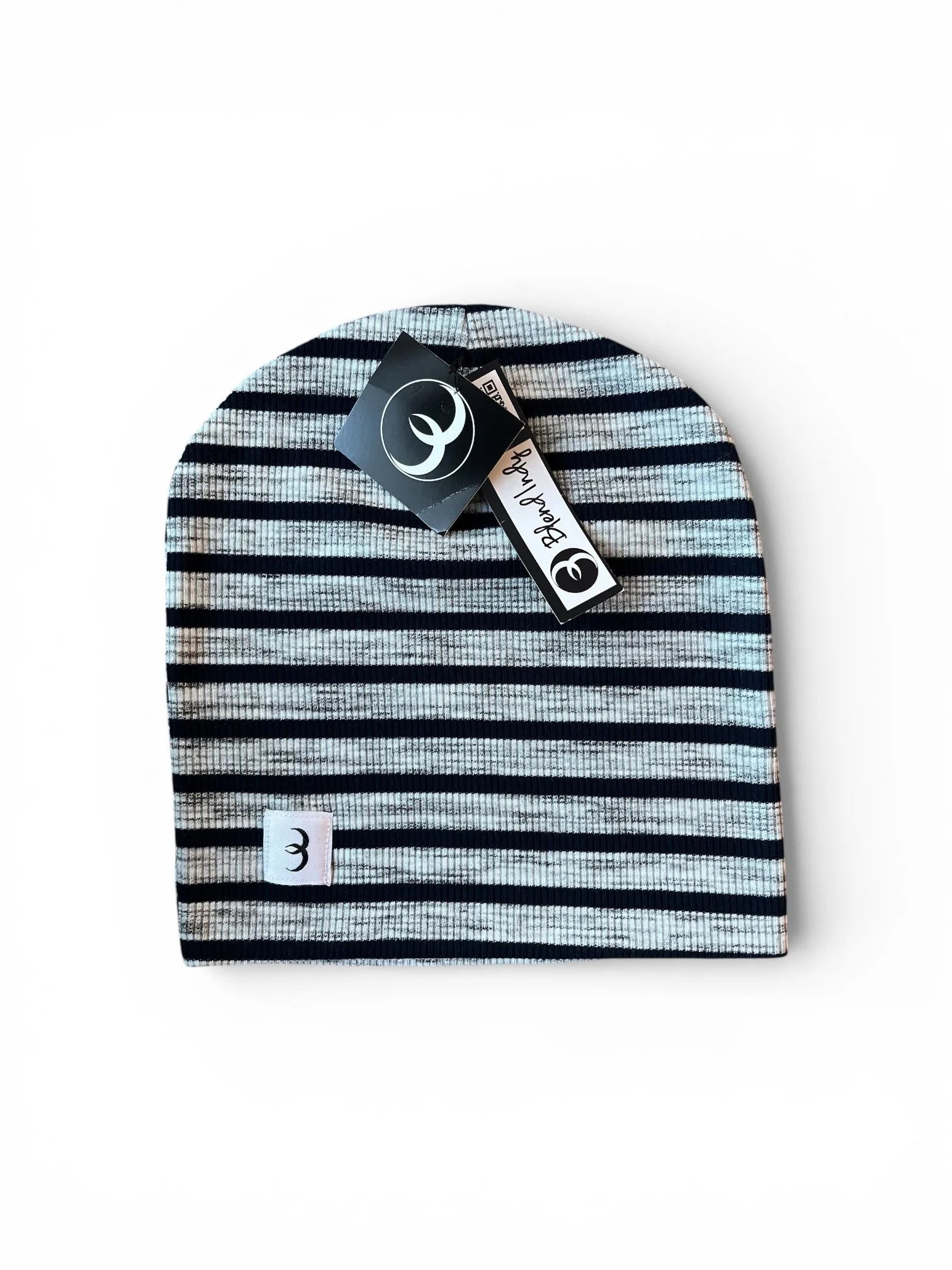 BABY BEANIE - HEATHERED GREY & NAVY STRIPES