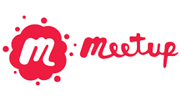 Meetup logo with a stylized red 'm' and the word 'Meetup' in red script.