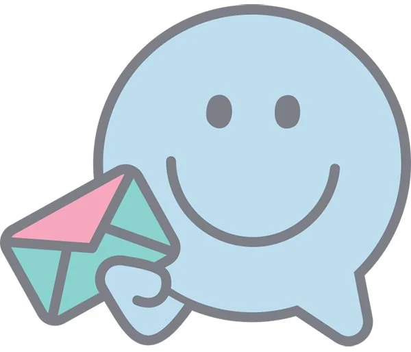A blue smiley face character holding an envelope, symbolizing messaging or email.