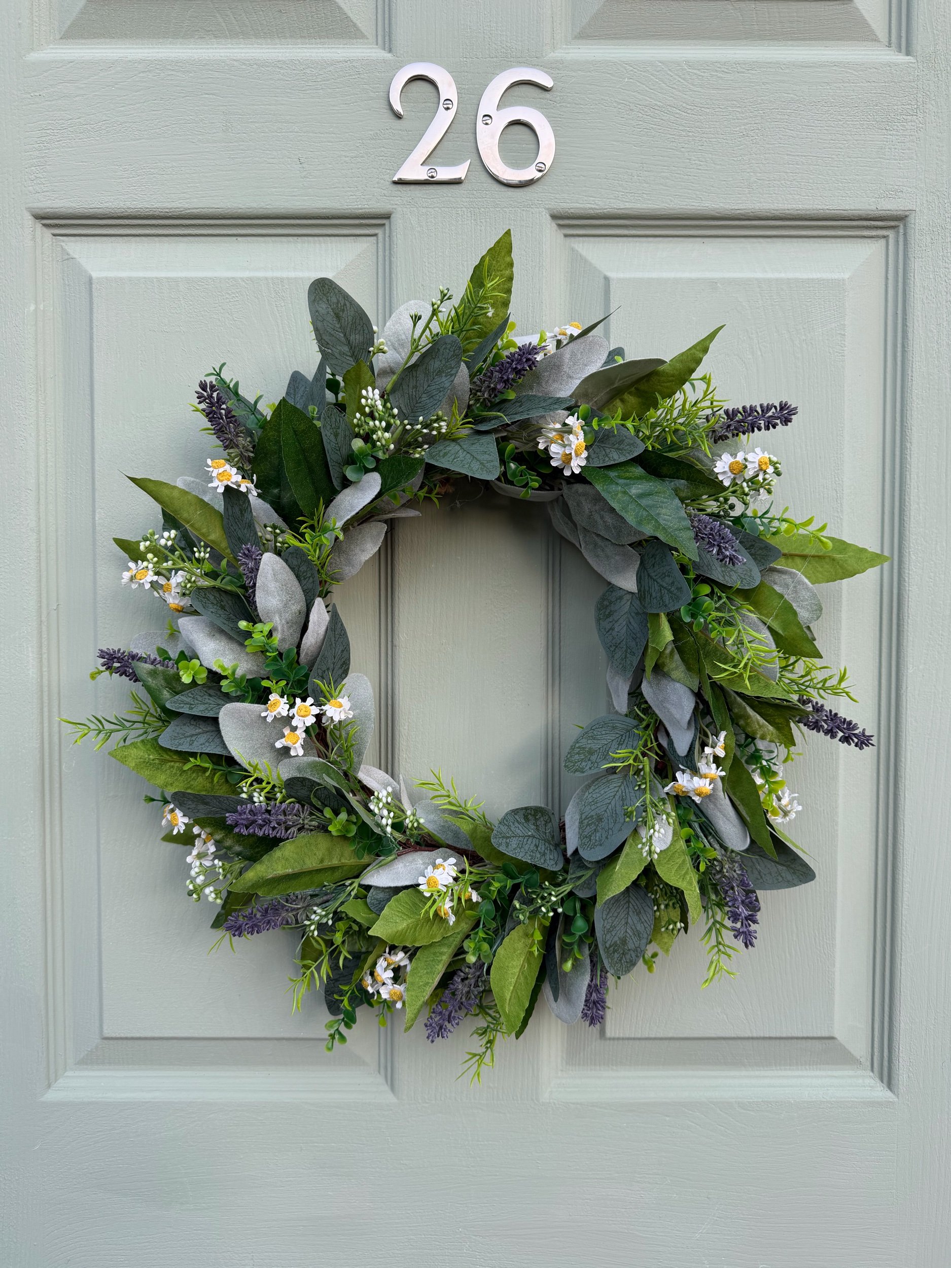 Daisy, Herb & Eucalyptus Year-Round Front Door Artificial Wreath (50cm)