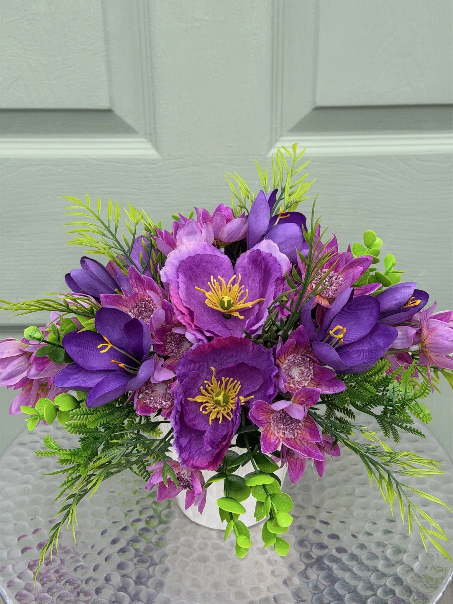 Vibrant Faux Floral Arrangement with Purple Flowers
