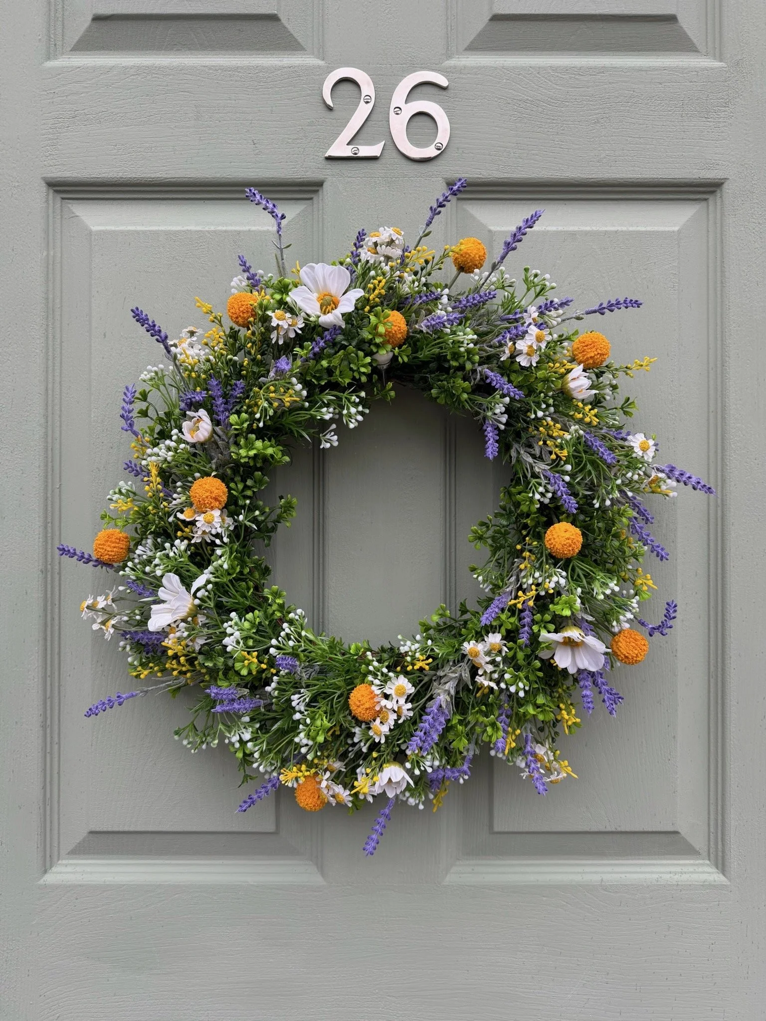 Summer Meadow Wreath with Purple, Yellow and White Flowers (50cm)